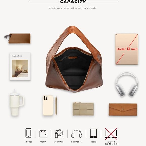 Hobo Purse, PU Leather Shoulder Bag, Tote Handbag for Work and Travel - Picture 7 of 9